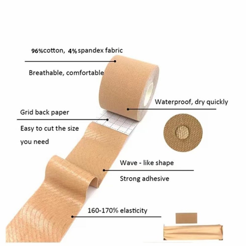 MakEast 2 Rolls Trans Tape for Transitioning Extra Wide Chest Binding Tape Latex Free FTM Chest Binder with Nipple Covers Ultra Sticky Waterproof & Flexible 4 in X 16.5 ft (Espresso) - Image 2